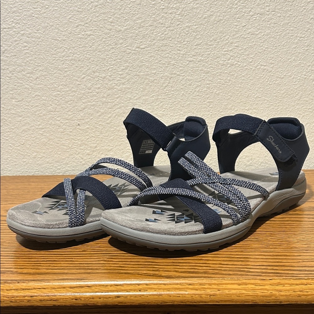 Skechers Navy and Gray Strappy Women’s Sandals - Picture 1 of 9